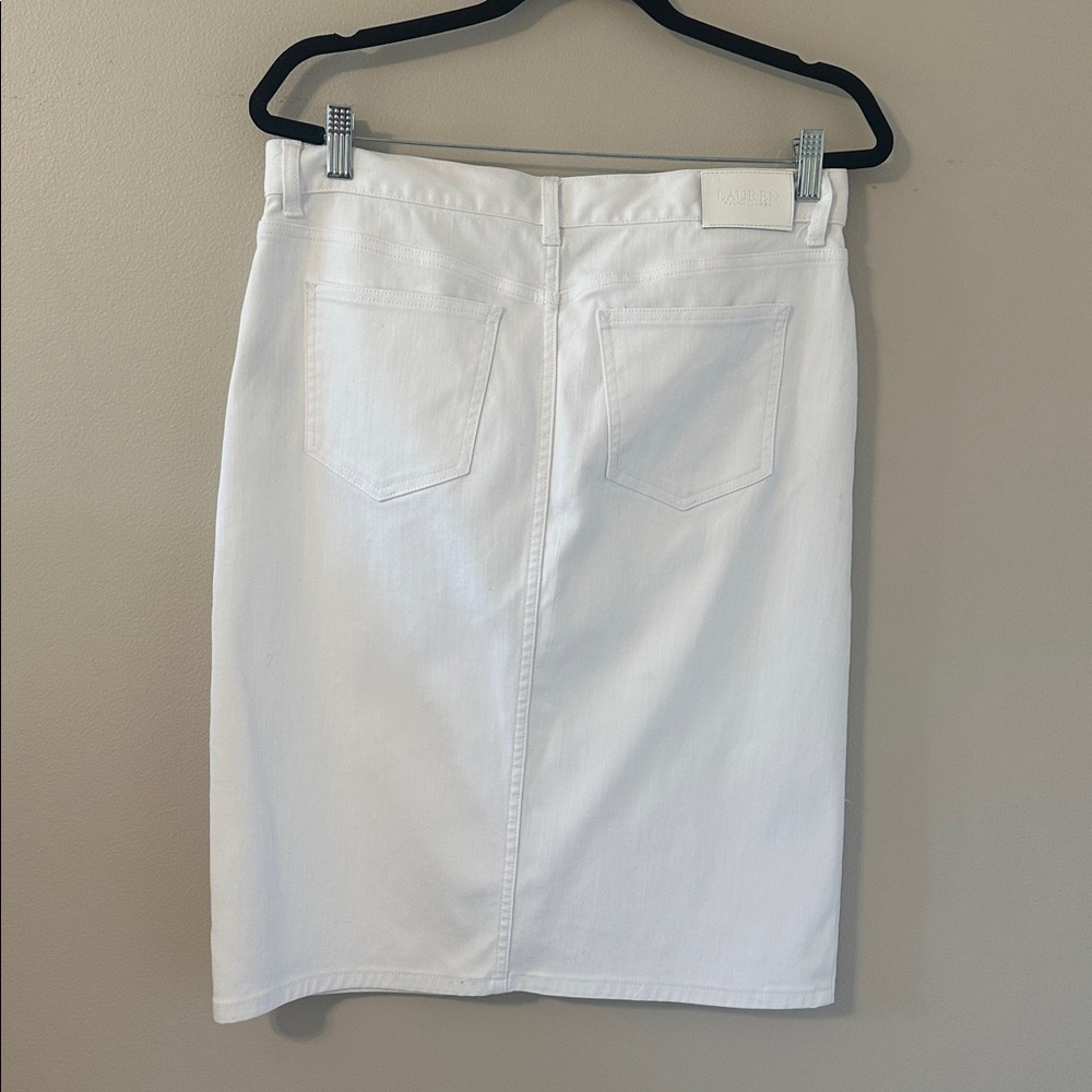 Lauren Ralph Lauren Womens White Denim Straight Skirt w/Front Slit Sz 10 Cowgirl - Picture 2 of 10